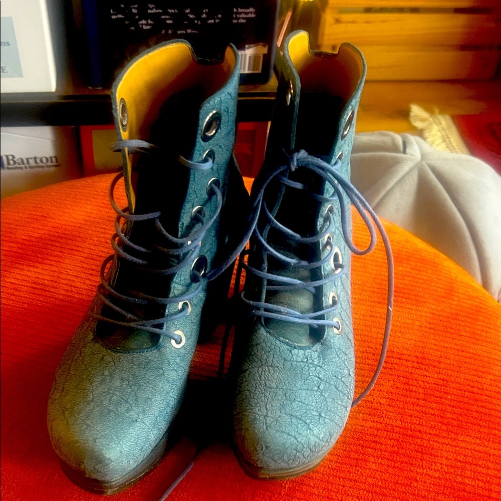 John Fluevog Teal Lace-Up Women's Boots